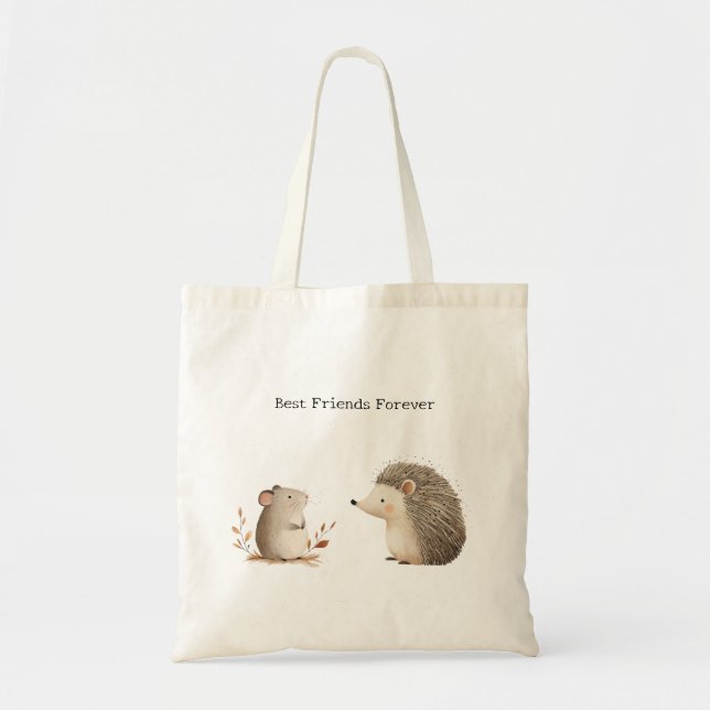 Tote Bag Cute Brown Cream Hérisson Souris Meilleurs amis (Devant)