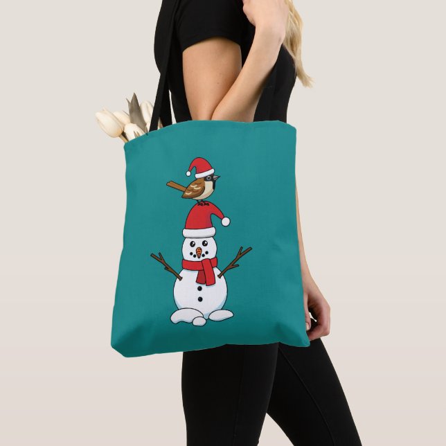 Tote Bag Cute Bruant sur Snowman (De près)