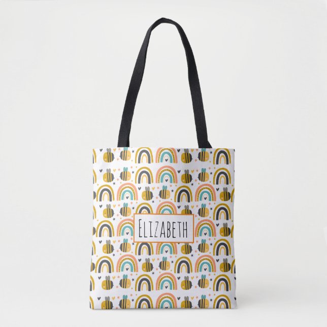 Tote Bag Cute Bumble Bee et Rainbows Motif (Devant)