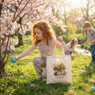 Tote Bag Cute Bunnies Nom Personnalisé Fille Pâques