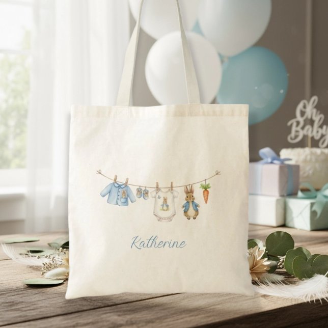 Tote Bag Cute Bunny Boy Clothesline Baby Shower  (Créateur téléchargé)