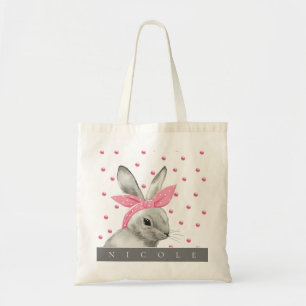 Tote Bag Cute Bunny Pink Bow Personnalisé