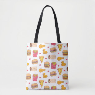 Tote Bag Cute Burrito Pizza Sandwich Burger Fries Motif