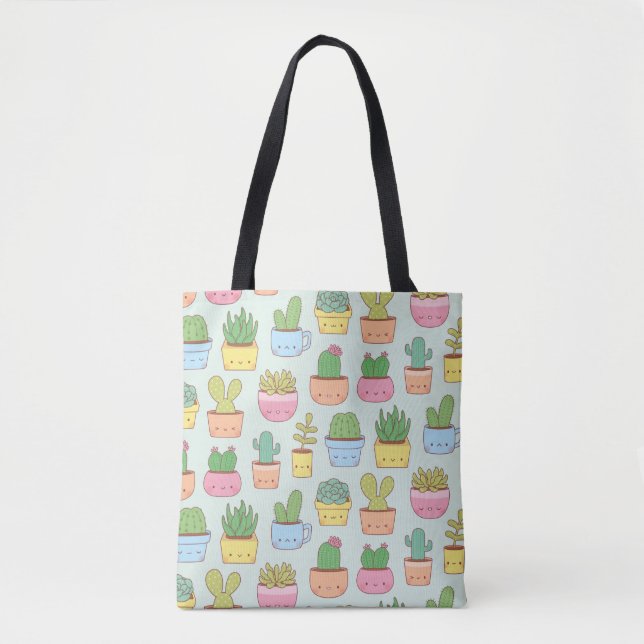 Tote Bag Cute Cacti Succulents Plantes Doodles Motif (Devant)