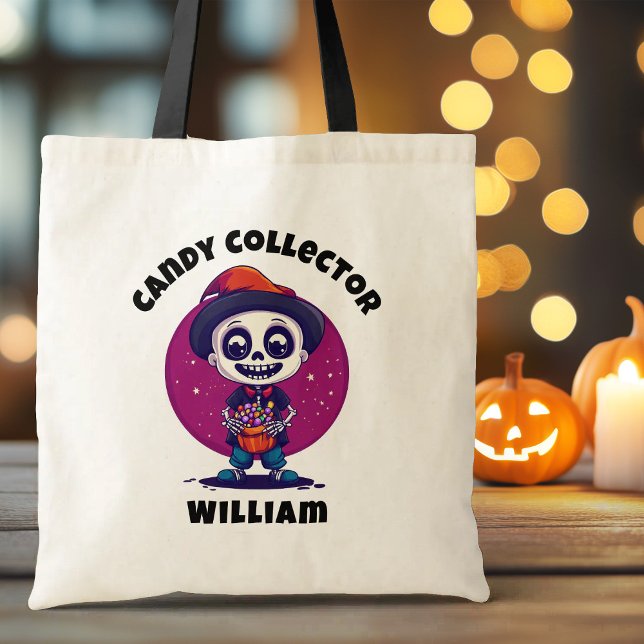 Tote Bag Cute Candy Collector Skeleton Boys Halloween (Cute Candy Collector Skeleton Boys Halloween Tote Bag)