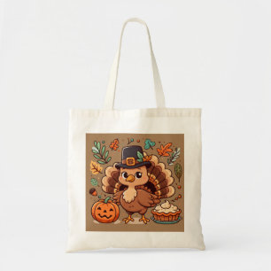 Tote Bag Cute caricature Thanksgiving dinde et citrouille