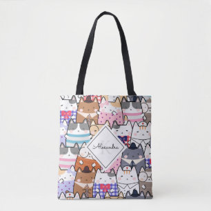 Tote Bag Cute Cartoon Chat Kitten Motif Monogramme Nom de l