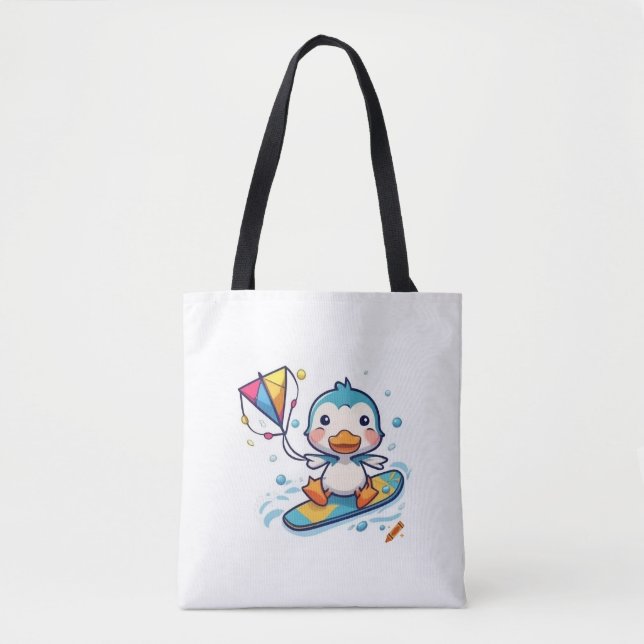 Tote Bag "Cute Cartoon Duckling Kiteboard - White Backgr (Devant)