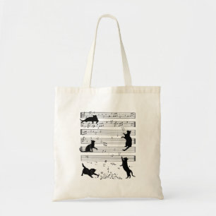 Tote Bag Cute Cat Kitty Jouer Musique Note Clef Musicien