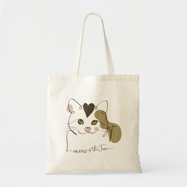 Tote Bag Cute Cat Line Art - Meow est le temps (Devant)