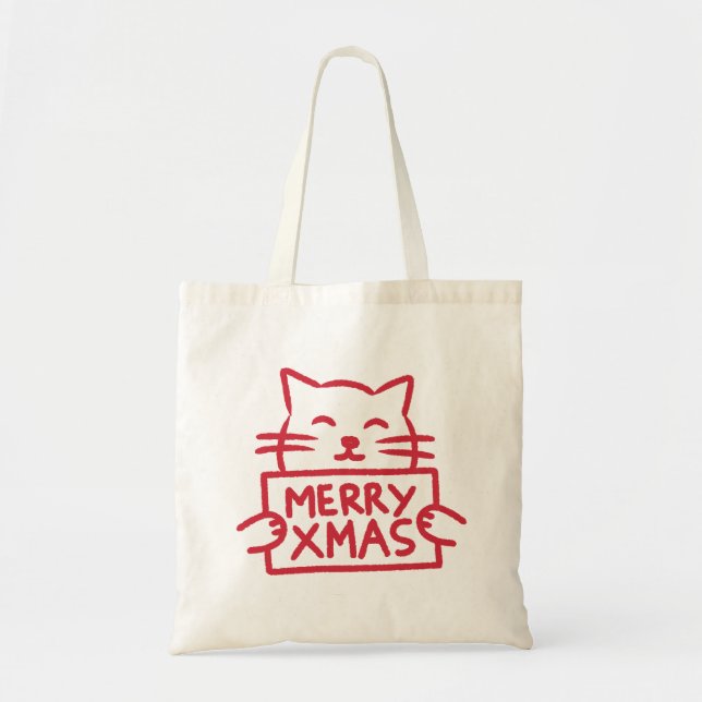 Tote Bag Cute Cat Merry Xmas (Devant)
