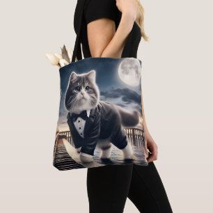 Tote Bag Cute Cat Pawdigy joue une sonate au clair de lune