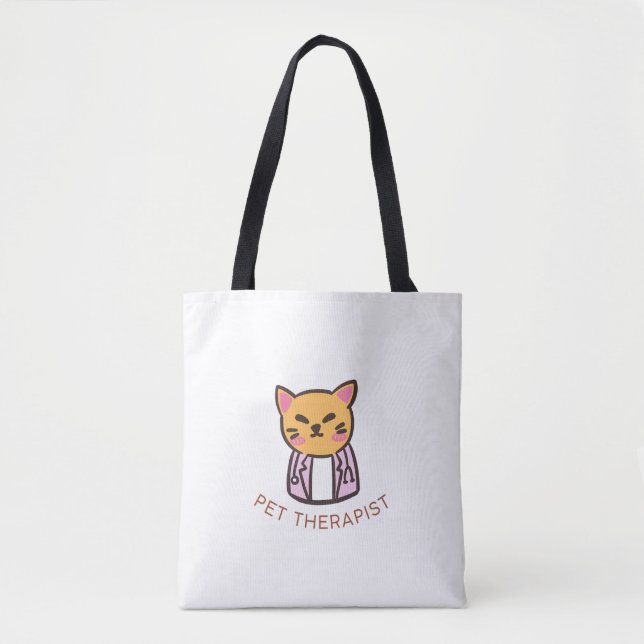 Tote Bag Cute Cat Pet Therapist Cartoon Design (Devant)