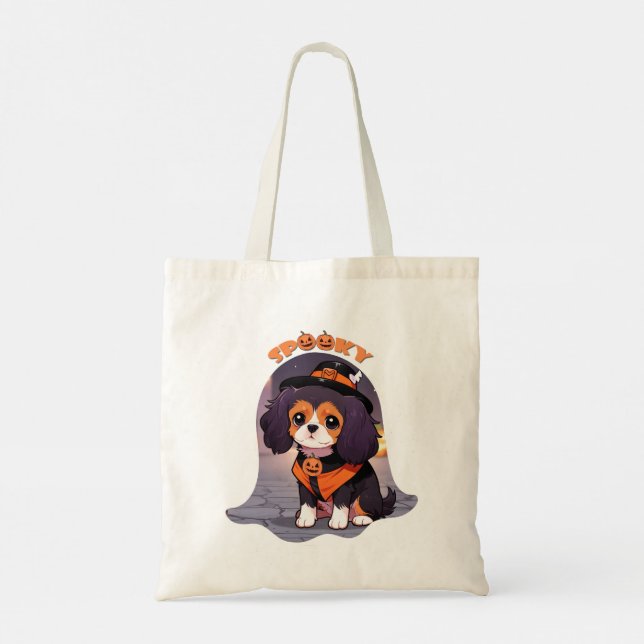 Tote Bag Cute Cavalier King Charles halloween éffrayant (Dos)