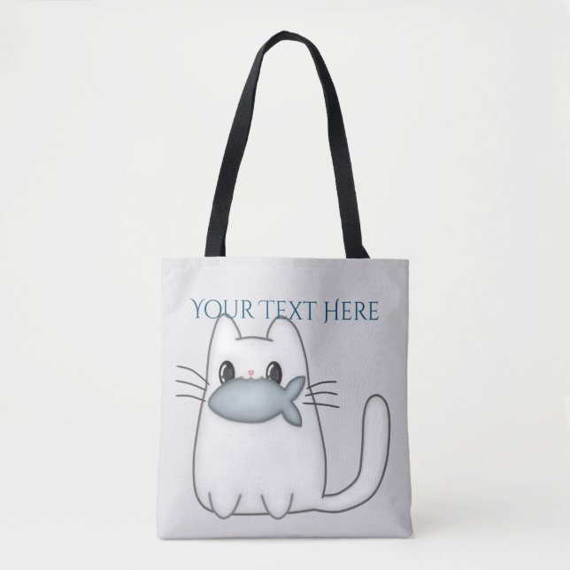 Tote Bag Cute chat avec poisson Prix (Devant)