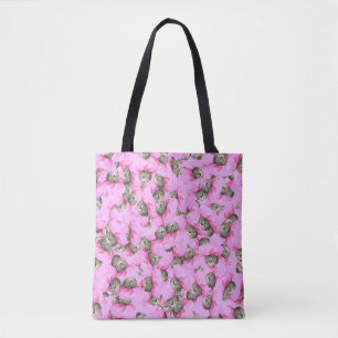 Tote Bag Cute Chat dans un Motif Casquette rose Random