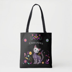 Tote Bag Cute Chat Éffrayant avec Fleurs colorées