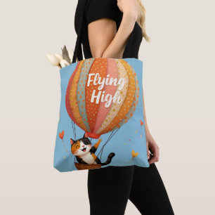 Tote Bag Cute Chat Hot Air Balloon Whimsical Art