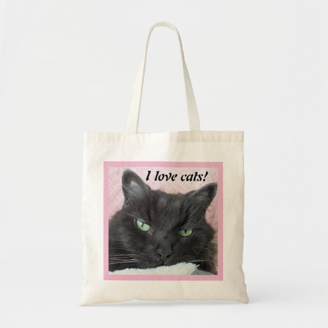 Tote Bag Cute Chat Noir Pink Blanket Photo I Lote Chats (Devant)