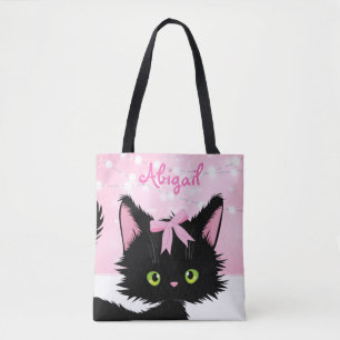 Tote Bag Cute chatte personnalisée Chat rose et chaton blan