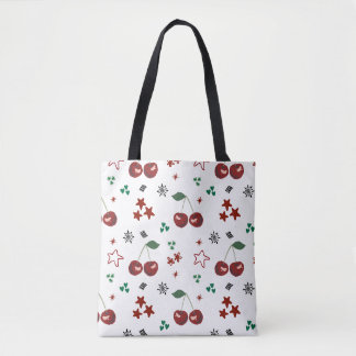 Tote Bag Cute Cherry Pattern Mint Green Cottagecore