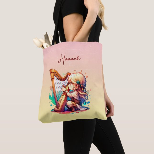 Tote Bag Cute Chibi Fille Jouer De La Harpe Personnalisée (De près)