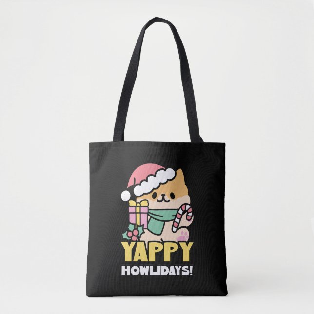 Tote Bag Cute Christmas Dog - Yappy Howlidays  (Devant)