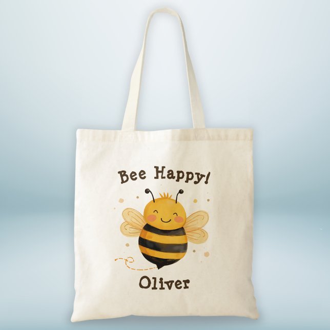 Tote Bag Cute Chubby Bumblebee "Bee Happy" (Créateur téléchargé)