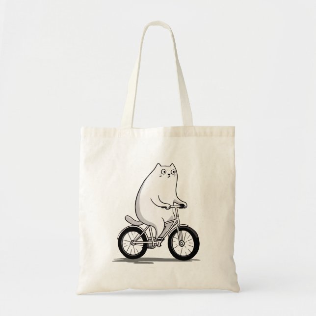 Tote Bag Cute Chubby Chat Monter un dessin à vélo (Devant)