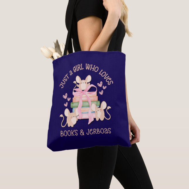 Tote Bag Cute Coquette JUSTE UNE FILLE QUI AIME JERBOAS Blu (De près)
