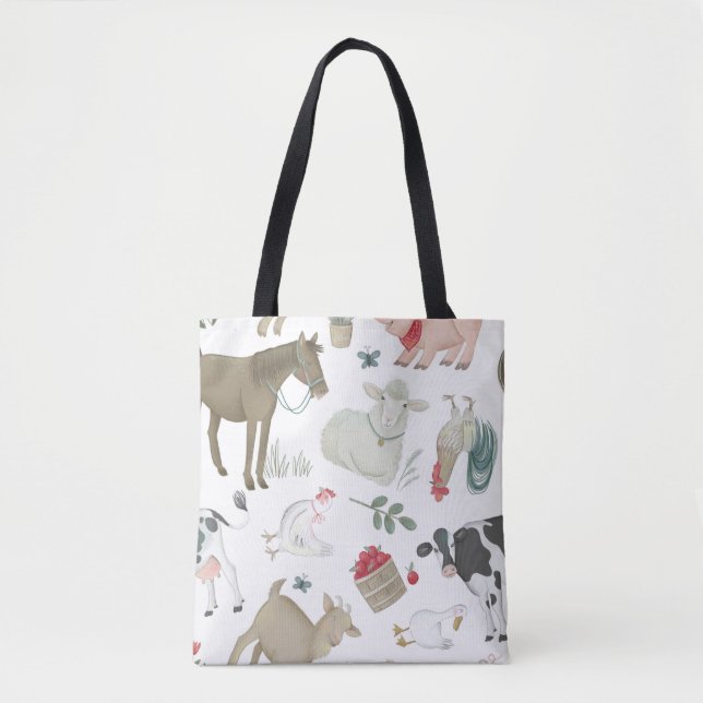 Tote Bag Cute Country Rustic Farmhouse Grange Animaux (Devant)