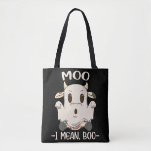 Tote Bag Cute Cow Moo Halloween Ghost Boo