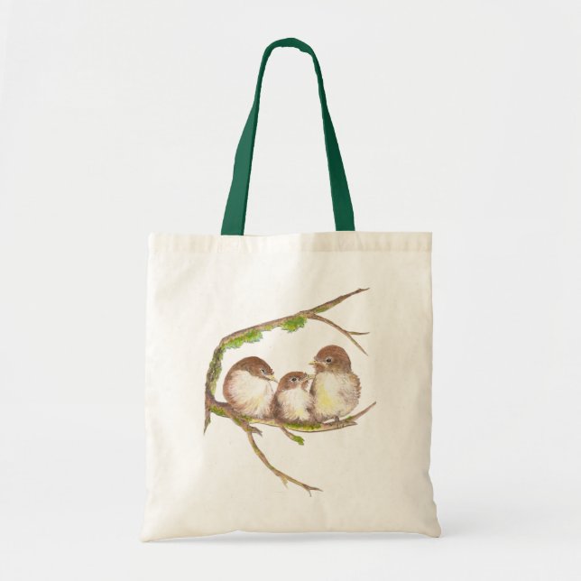 Tote Bag Cute Cuddin Famille de Bruants, Oiseau, Nature (Devant)