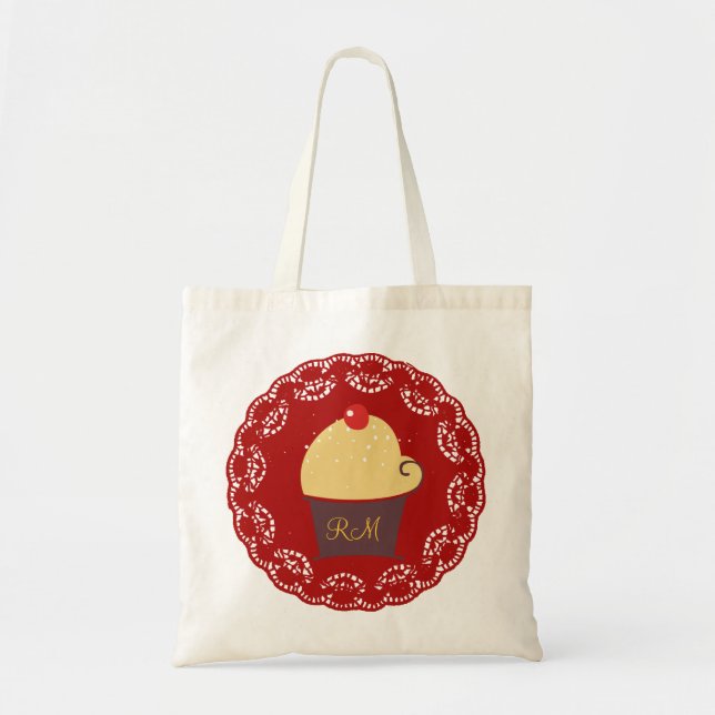 Tote Bag Cute Cupcake -Dentelle Doile Texte Personnalisé (Devant)