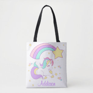 Tote Bag Cute Custom Personalized Magical Rainbow Unicorn