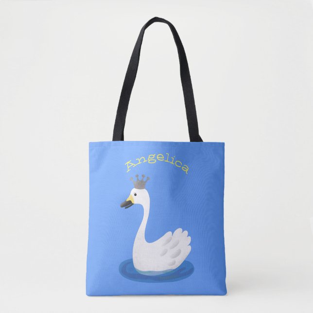 Tote Bag Cute cygne blanc avec dessin de la couronne (Devant)
