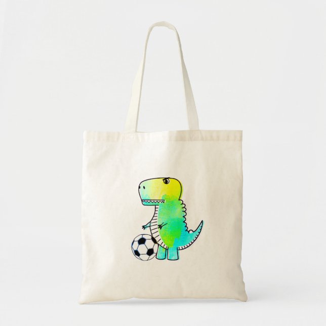 Tote Bag Cute Dinosaur Loves Soccer Watercolor (Devant)