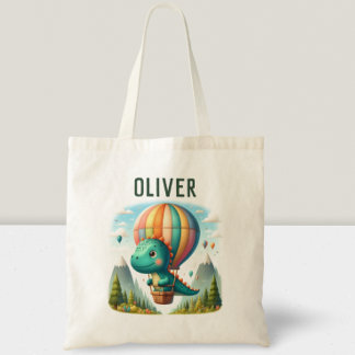 Tote Bag Cute Dinosaur volant dans un ballon à air chaud