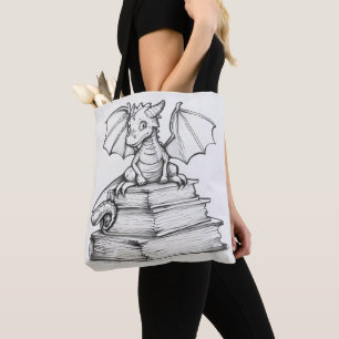 Tote Bag Cute dragon et livres