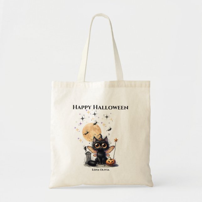 Tote Bag Cute Drôle Fantôme Kitten Halloween Trick ou trait (Devant)