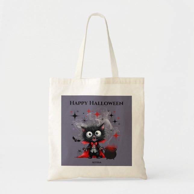 Tote Bag Cute Drôle Vampire Kitten Halloween Trick ou Treat (Devant)