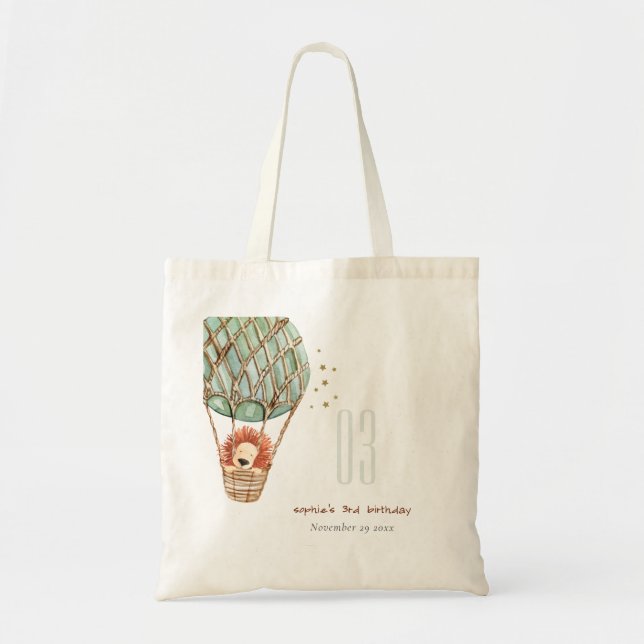 Tote Bag Cute Eco Green Hot Air Balloon Lion Anniversaire d (Devant)