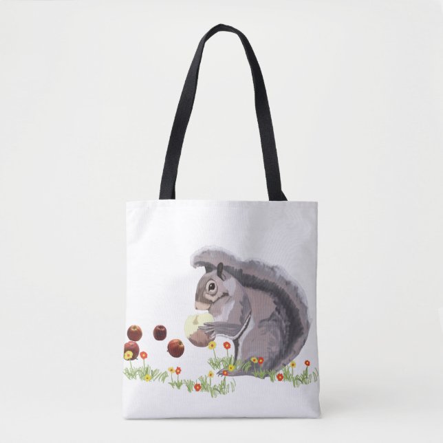Tote Bag Cute Écureuil Mange Une Pomme (Devant)