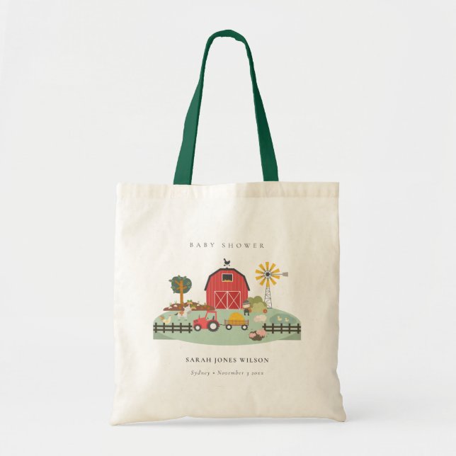 Tote Bag Cute Elegant Red Barnyard Baby shower animal de fe (Devant)