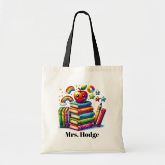 Tote Bag Cute Enseignant's books apple ajouter nom