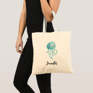 Tote Bag Cute et amusante méduse bleu-vert