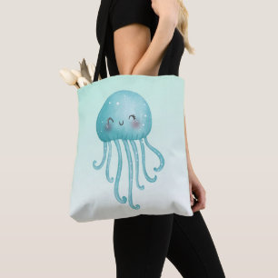 Tote Bag Cute et amusante méduse bleu-vert