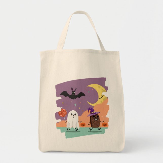 Tote Bag Cute Fantôme d'Halloween et amis de bonbons (Devant)