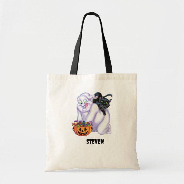 Tote Bag Cute fantôme et Halloween de chat (Devant)