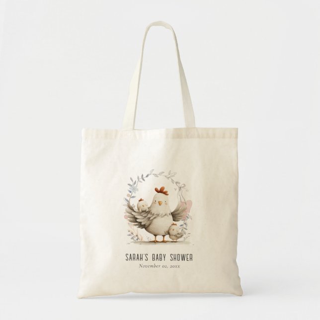 Tote Bag Cute Farm Mum and Baby Chick Floral Baby Shower (Devant)